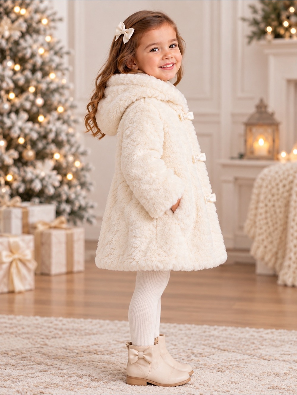 Widgeon 3-Bow A-Line Faux Fur Coat – Size 12M - Picture 2 of 12